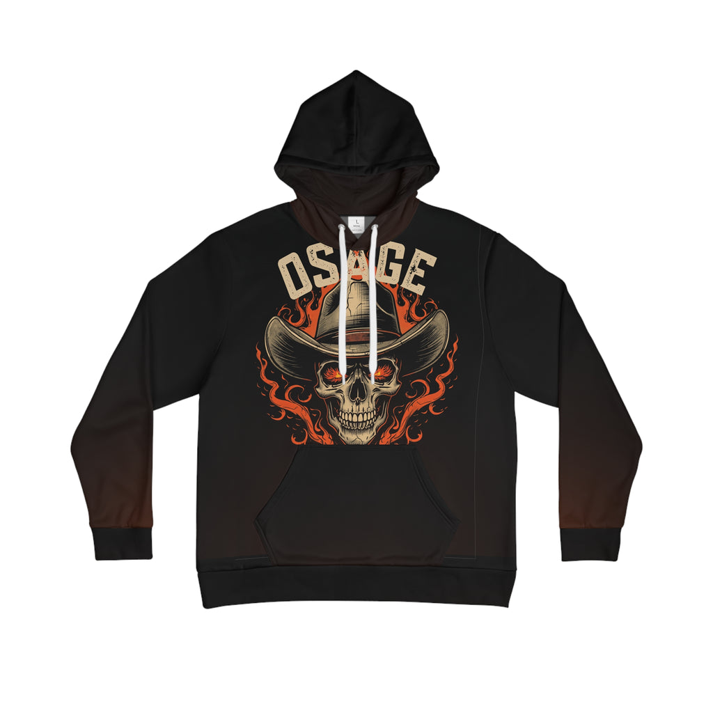 Osage Smoke Cowboy Skull Hoodie — Flaming Western Skull All-Over Print Pullover