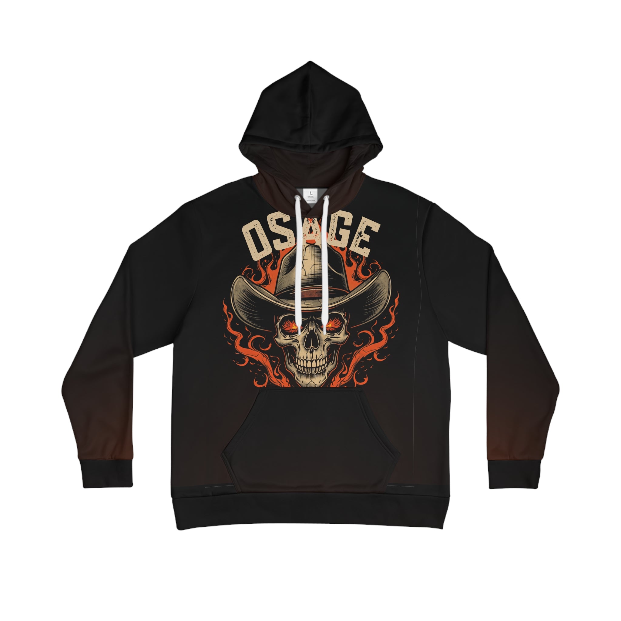 Osage Smoke Cowboy Skull Hoodie — Flaming Western Skull All-Over Print Pullover