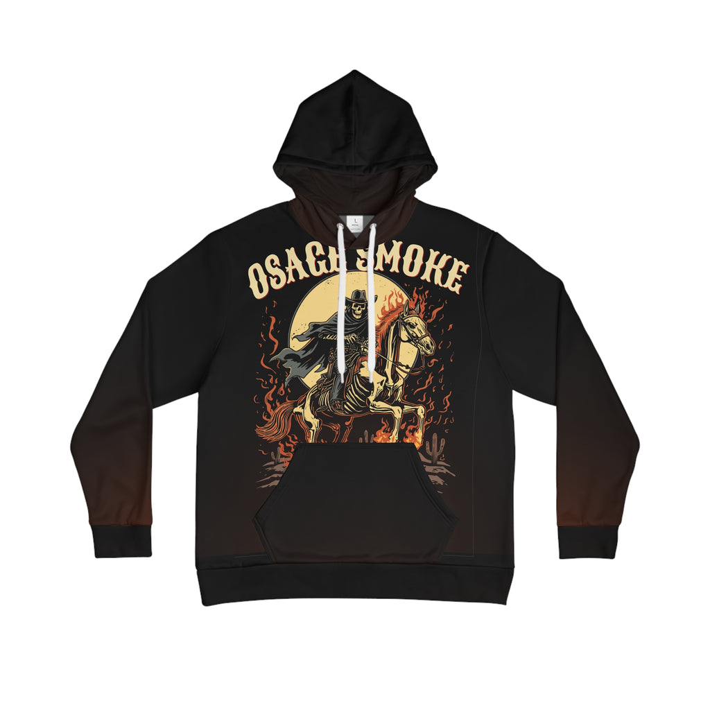 Osage Smoke Ghost Rider Hoodie — Rearing Flaming Horse Western All-Over Print Pullover