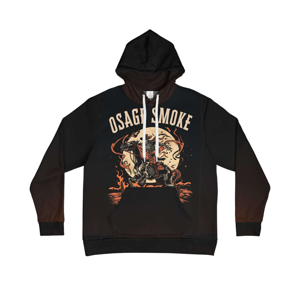 Osage Smoke Ghost Rider Hoodie — Skeletal Horseman Western All-Over Print Pullover