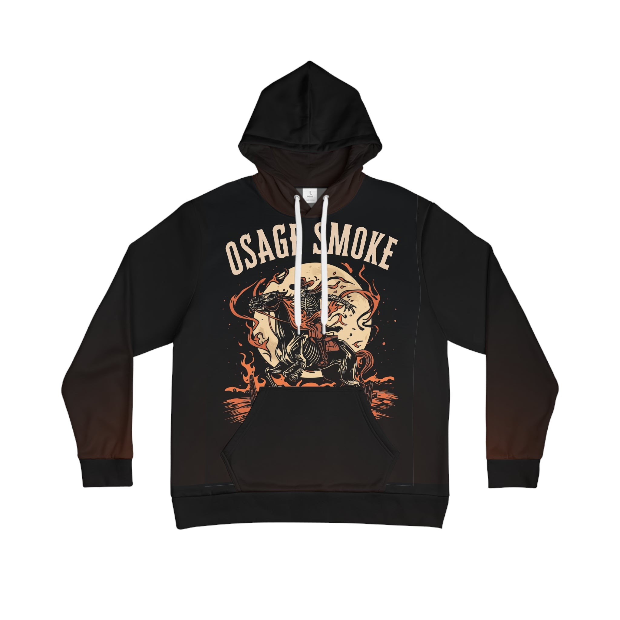 Osage Smoke Ghost Rider Hoodie — Skeletal Horseman Western All-Over Print Pullover