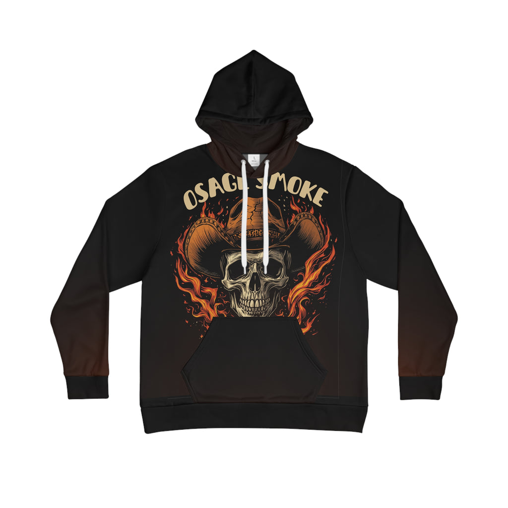 Osage Smoke Flaming Skull Hoodie — Cowboy Hat Skull All-Over Print Pullover