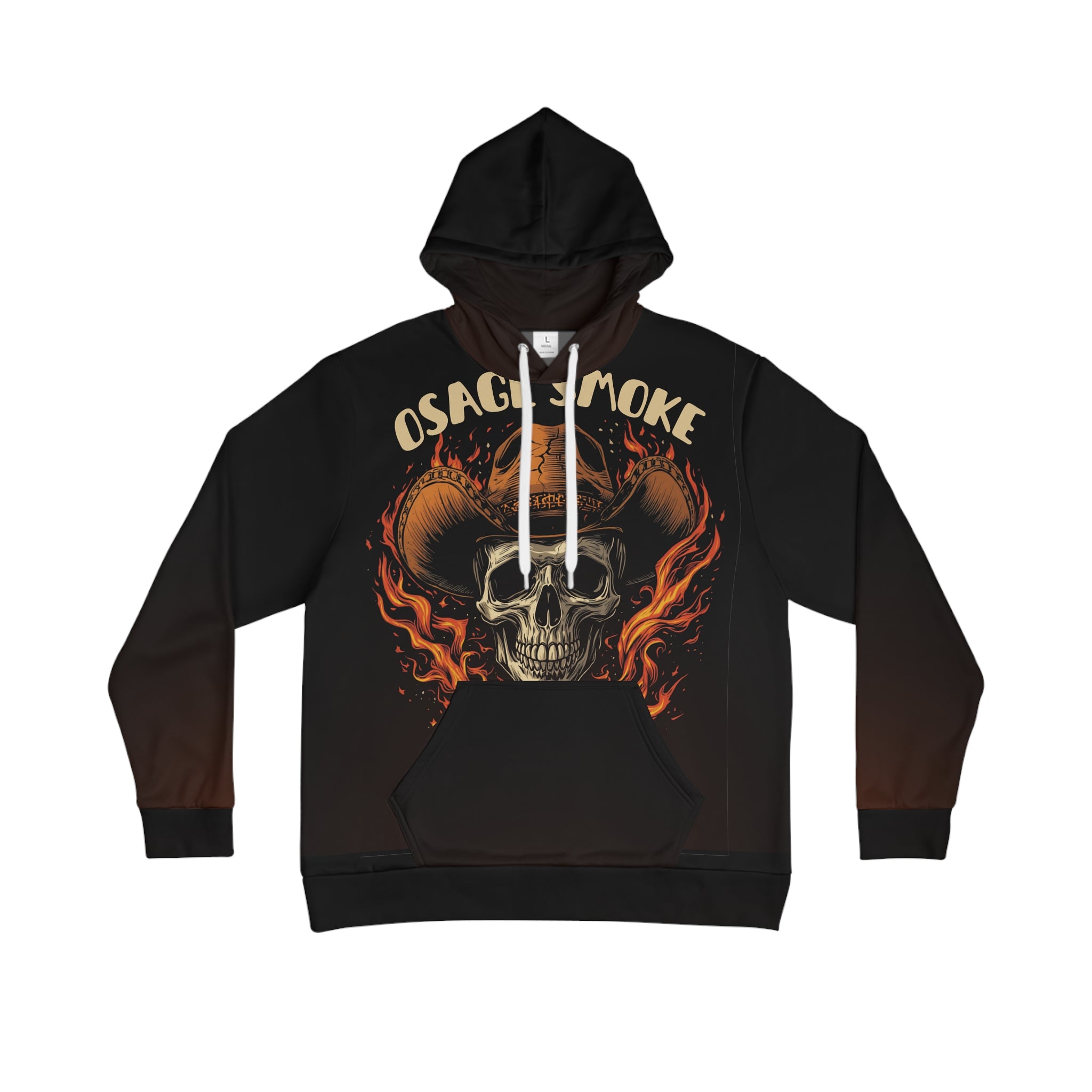 Osage Smoke Flaming Skull Hoodie — Cowboy Hat Skull All-Over Print Pullover