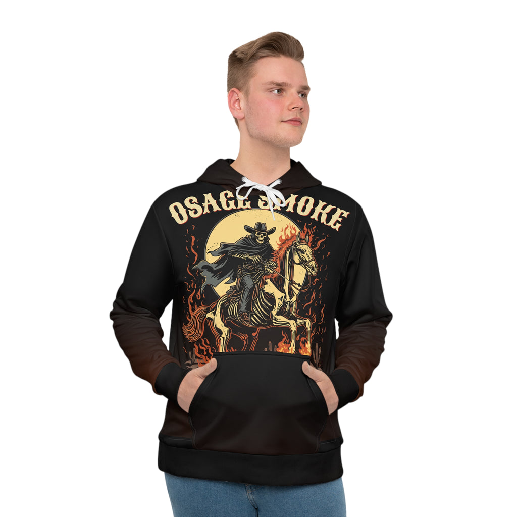 Osage Smoke Ghost Rider Hoodie — Rearing Flaming Horse Western All-Over Print Pullover